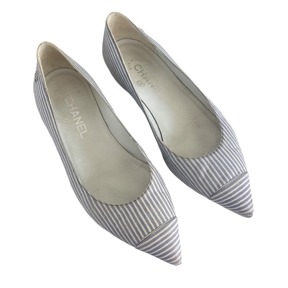 Chanel Cruise Pinstriped Pointed Toe Flats 37 - Picture 2 of 9